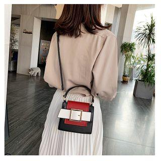 Paneled Buckled Top Handle Crossbody Bag