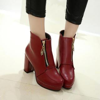 Block Heel Platform Ankle Boots