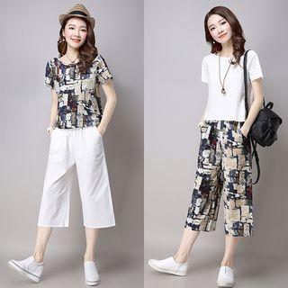 Set: Short-sleeve T-shirt + Wide Leg Capri Pants
