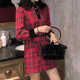 Long-sleeve Plaid Mini A-line Polo Dress
