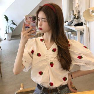 Puff Sleeve Embroidered V-neck Top