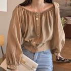 Long-sleeve Puff-sleeve Square-neck Collar Top