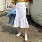 Ruffle-hem Linen Midi Skirt