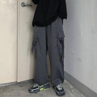 Wide-leg Cargo Pants Dark Gray - One Size