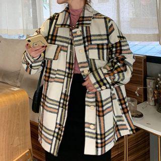 Long-sleeve Plaid Woolen Jacket