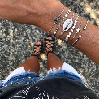 Set: Alloy Bangle (assorted Designs) Set - Silver - One Size