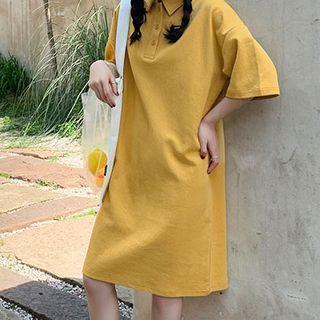 Plain Polo-collar Short-sleeve Dress
