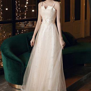 Spaghetti-strap Mesh A-line Evening Gown (various Designs)