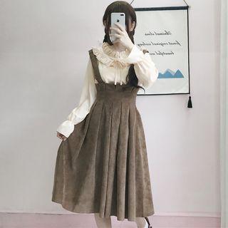 Plain Corduroy Midi Pinafore Dress