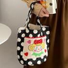 Cartoon Dotted Canvas Tote Bag White Dot - Black - One Size