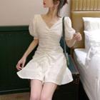 V-neck Drawstring Short-sleeve Mini Dress