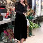 Star Patterned Velvet Midi A-line Dress