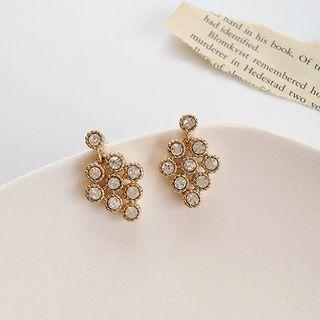 Rhinestone Dangle Earring 1 Pair - 925 Silver Earring - Gold - One Size