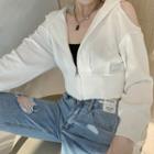 Cold-shoulder Zip-up Cropped Hoodie