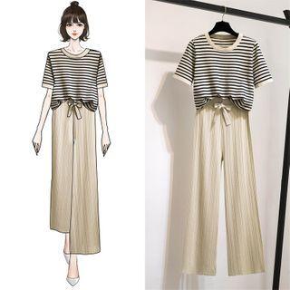 Set: Stripe Top + Wide-leg Pants