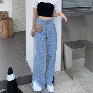 Patterned High-waist Wide-leg Jeans