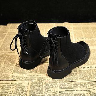 Lace-up Paneled Short Boots