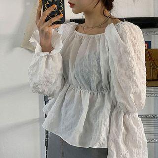 Bell-sleeve Peplum Blouse White - One Size