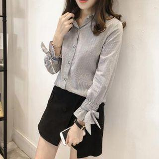 Bow-accent Dotted Striped Shirt