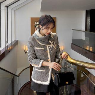 Piped Diagonal Stripe Tweed Jacket