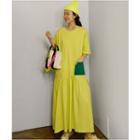 Elbow-sleeve Color Block Maxi T-shirt Dress