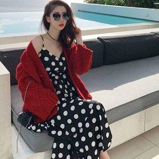 Polka Dot Spaghetti-strap Tiered A-line Dress
