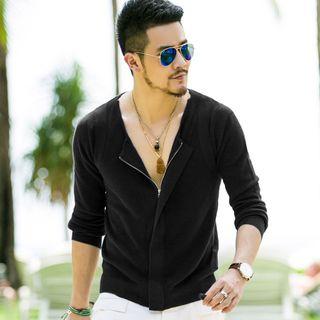 Zip Long Sleeve Plain Cardigan