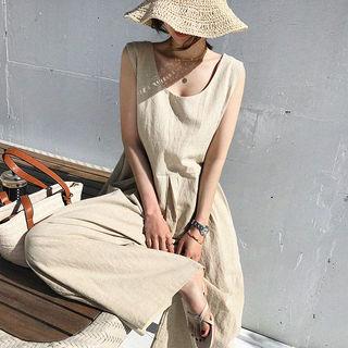 Sleeveless Wide-leg Linen Jumpsuit