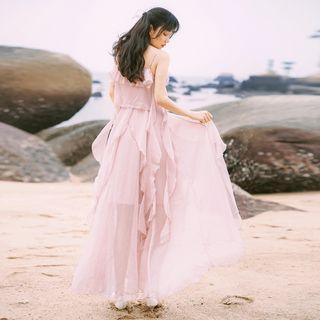 Ruffle Spaghetti Strap Maxi A-line Dress