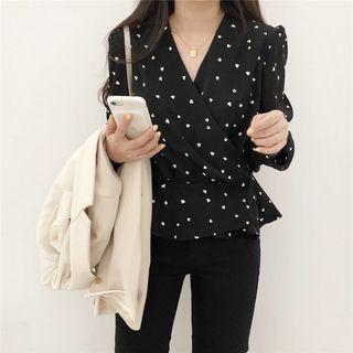 Long-sleeve Dot V-neck Top
