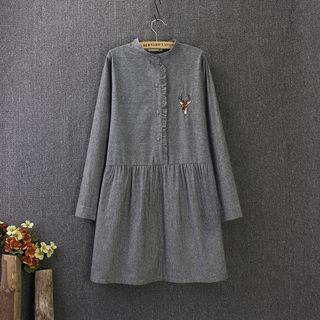 Deer Embroidered Long-sleeve Dress