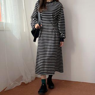 Pintuck Striped Long Pullover Dress