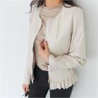 Ruffle-hem Faux-leather Jacket