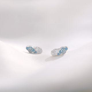 925 Sterling Silver Cloud Earring Stud Earring - 1 Pair - Cloud - White & Blue - One Size