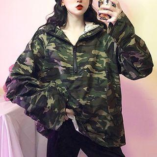 Camo Half Zip Hoodie As Shown In Figure - One Size