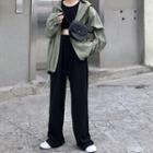 Hooded Button Jacket / Drawstring Wide-leg Pants
