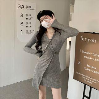 V-neck Buckled Knit Dress
