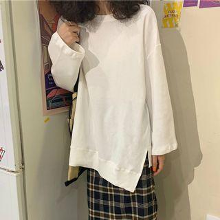 Asymmetrical Plain Round-neck Long-sleeve Sweatshirt