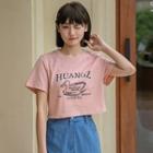 Short-sleeve Duck Print T-shirt Pink - One Size