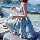 Spaghetti Strap Pineapple Print A-line Mini Dress