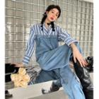 Striped Panel Denim Jumpsuit