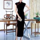 Sleeveless Velvet Midi Qipao Dress