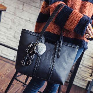 Pom Pom Faux Leather Tote Bag