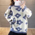 Round Neck Flower Patterned Sweater