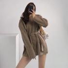 Loose-fit Mini Sweater Dress With Sash