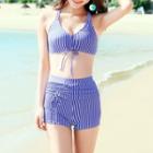 Set: Striped Cropped Tankini + Cover-up