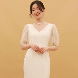 Short-sleeve V-neck Mermaid Evening Gown