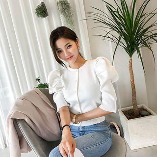 Puff-shoulder Glitter Knit Cardigan
