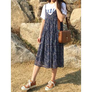 Spaghetti-strap Floral-pattern Midi Dress
