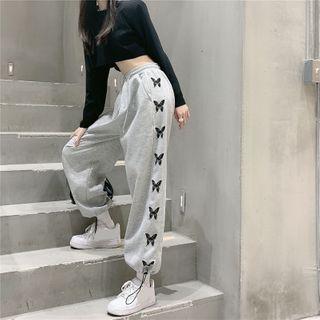 Butterfly Print Harem Sweatpants Gray - One Size